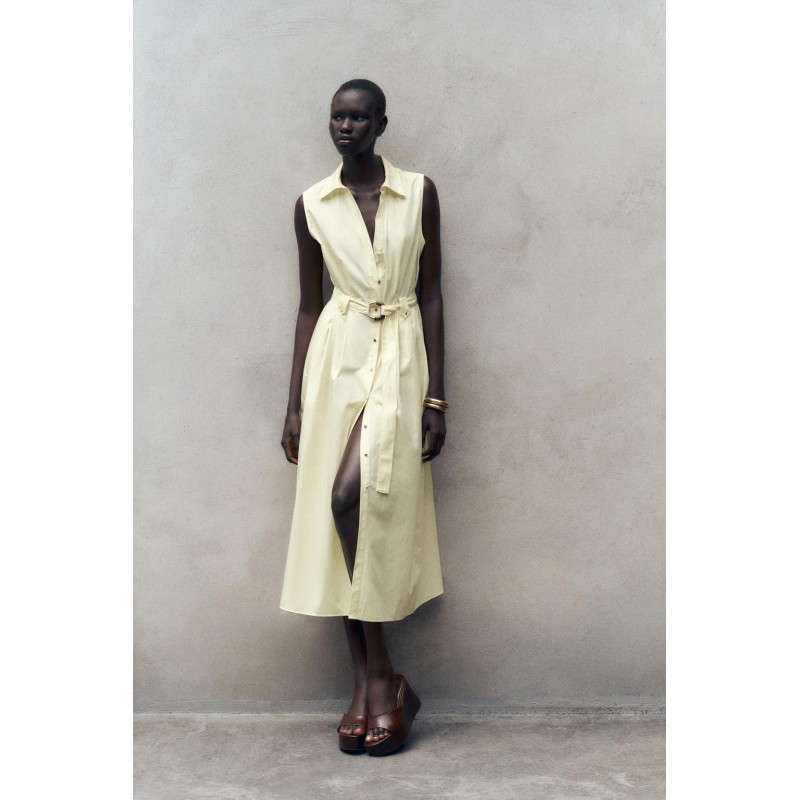 ROBE MIDI EN POPELINE CEINTURE